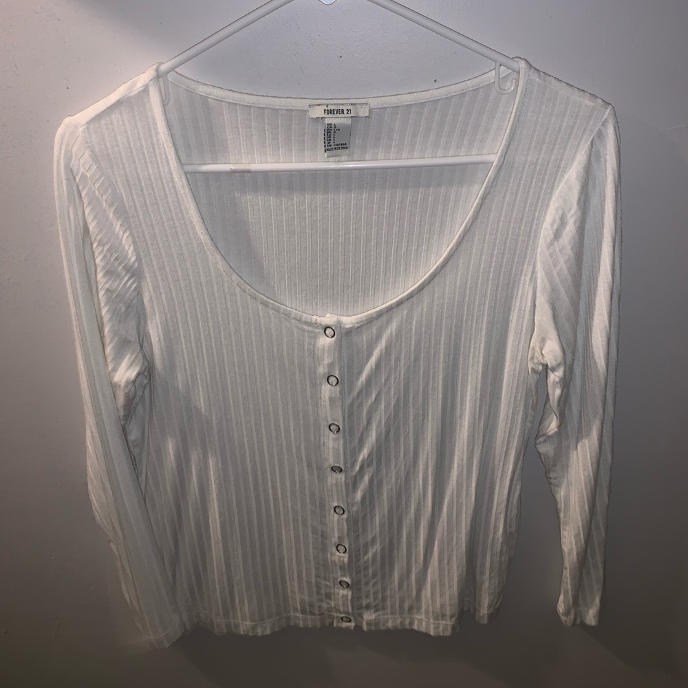 White Long Sleeve Button Down Top (Forever 21)